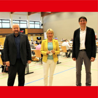 Rafael Herbrik, Martina Fehlner, Florian von Brunn beim UB-Parteitag in Stockstadt