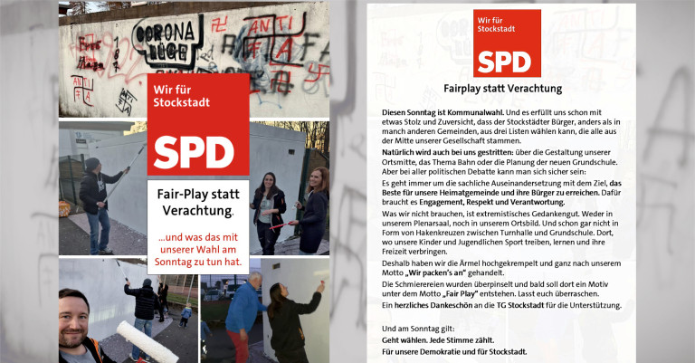 Aktion der Stockstädter SPD: Mit Farbe gegen rechte Schmierereien